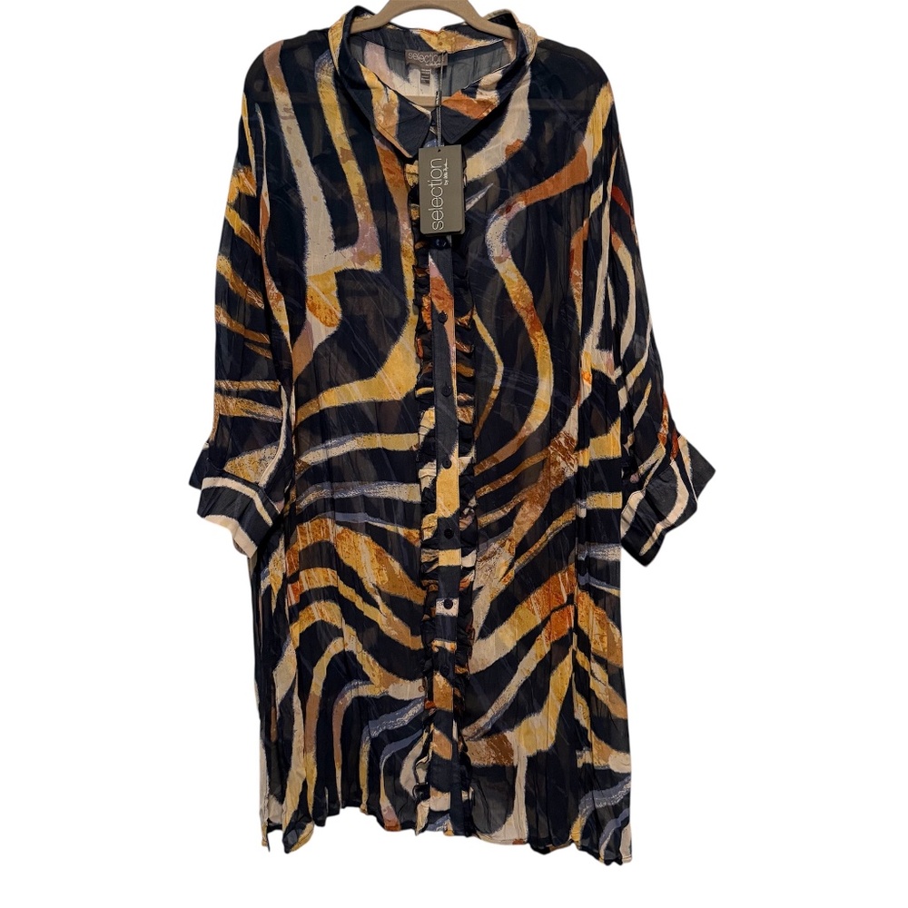 NWT Selection by Ulla Popken Sheer Print‎ Tunic Blouse Plus Size 36/38